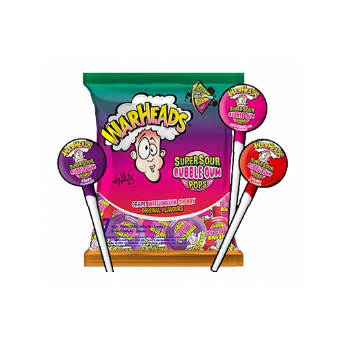 Warheads Super Sour Bubble Gum Pops Assorted Flavours (22 x 105g)
