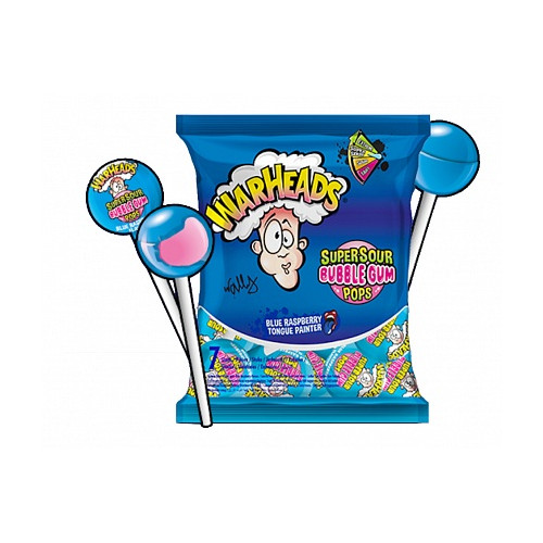 Warheads Super Sour Bubble Gum Pops Blue Raspberry (22 x 105g)